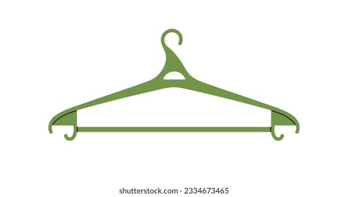 Empty clothes hanger. Plastic accessory with hook for garment hanging. Apparel storage item for wardrobe, closet. Flat vector illustration isolated on white background