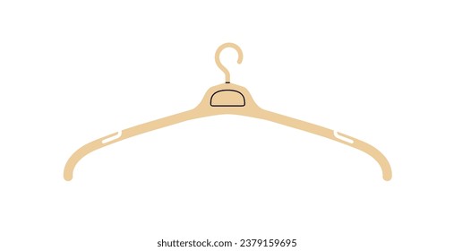Empty clothes hanger with swivel hook. Closet, wardrobe accessory for storing, hanging apparel, top garment in cloakroom. Storage item. Flat vector illustration isolated on white background