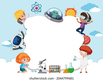 Empty cloud banner with kids in technology theme illustration