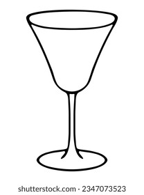 Empty cocktail glass. Sketch. Vector illustration. Crystal container for a refreshing drink and a light aperitif. Doodle style. Outline on isolated background. Glass goblet with a long stem. 