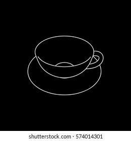 Empty Coffee cup. Isolated on black background. Vector outline illustration.