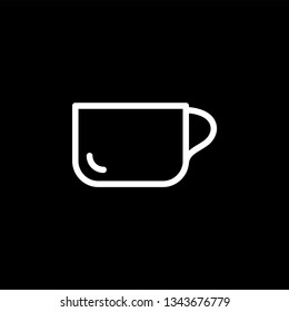 Empty Coffee Cup Line Icon On Black Background. Black Flat Style Vector Illustration.