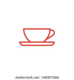 Empty Coffee Cup Line Red Icon On White Background. Red Flat Style Vector Illustration