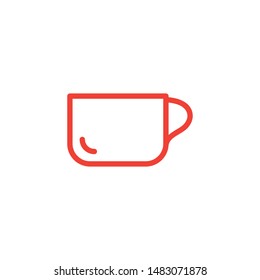 Empty Coffee Cup Line Red Icon On White Background. Red Flat Style Vector Illustration