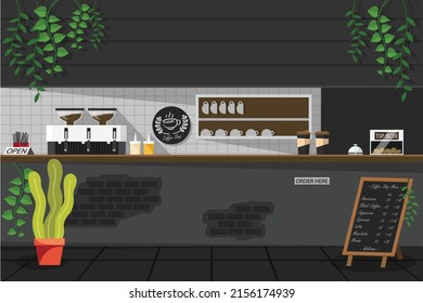 Empty coffee shop or cafe. Flat design Background vector illustration.