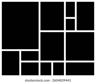 Empty Collage Photo Template with Geometric Grid. Versatile Picture Frame Layout for Photo Montage. background and rectangle shape for wall moodboard. Texture pattern for picture display presentation.