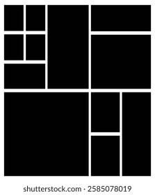 Empty collage photo template with mosaic pattern and rectangle shape. Art grid arrangement for picture frame composition portfolio collection.