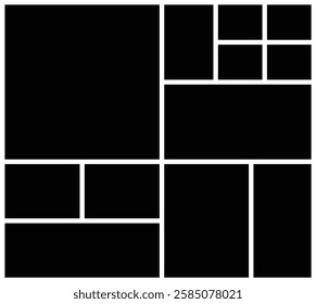 Empty collage photo template with mosaic pattern and rectangle shape. Art grid arrangement for picture frame composition portfolio collection.