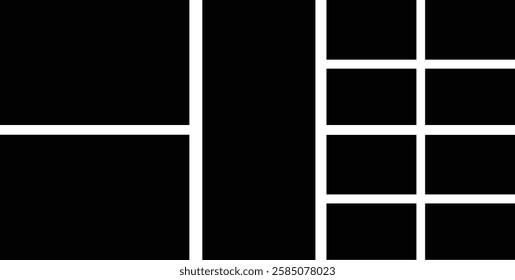 Empty collage photo template with mosaic pattern and rectangle shape. Art grid arrangement for picture frame composition portfolio collection.