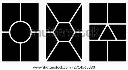 Empty collage Vector photo frame for memory. Digital photo wall template with grid of empty frames. Modern picture collage layout for photography portfolio or scrapbook.