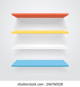Empty color shelves for exhibit on light background