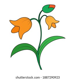 Empty colored outline of a flower with petals. Doodle style outline isolated on white background. Flat design for coloring, cards, scrapbooking and decoration.
