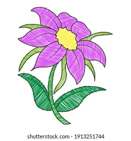 Borde de color vacío de una flor con pétalos. Esquema de estilo Doodle aislado en fondo blanco. Diseño plano para colorear, tarjetas, rayado y decoración.