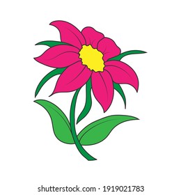 Empty colored outline of a flower with petals. Doodle style outline isolated on white background. Flat design for coloring, cards, scrapbooking and decoration.
