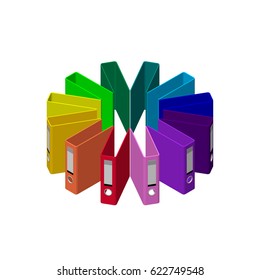 Empty colorful file folders. Isolated on white background.Circle from folders.Vector illustration.Isometric view.