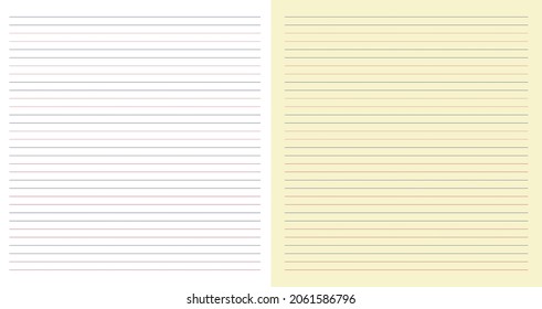 Empty colorful horizontal straight lined notebook sheet vector illustration set. Line table surface notepad.