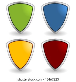 Empty colorful shields isolated over white background
