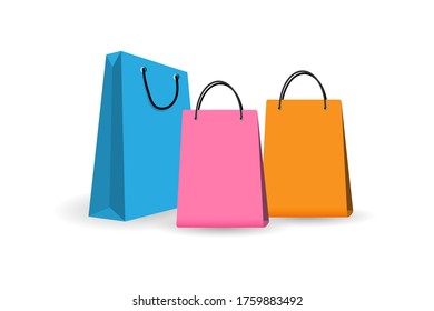 Empty colorful Shopping Bags set Isolated on  White background. flat style Vector Illustration
