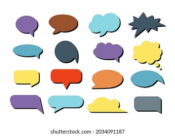 Empty colorful speech bubbles in doodle style isolated on white background. Balloon vector flat illustration for meme, poster, tag, banner, hashtag, dialogue