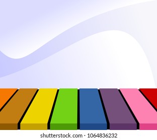 Empty colorful tabletop display over blue gradient background. Useful as backdrop, image montage for display products (e.g. kids' toys), or for design key visual layout. Vector illustration.