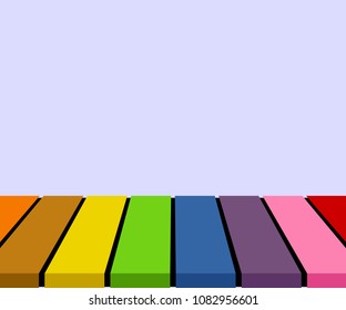 Empty colorful tabletop display over light purple background. Useful as backdrop, image montage for display products (e.g. kids' toys), or for design key visual layout. Vector illustration, EPS10.