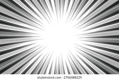 Marco de arte gráfico de cómic vacío sobre fondo blanco, movimiento de línea de alta velocidad, movimiento de líneas radiales.