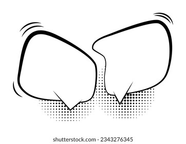 Empty comic bubble and element with black halftone shadows. Vector illustration, vintage design, pop art style.