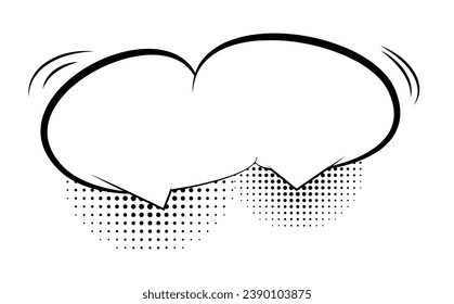 Empty comic bubble and element with black halftone shadows. Vector illustration, vintage design, pop art style.