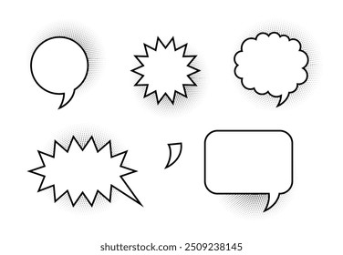 Empty comic bubbles with black halftone. retro empty comic bubbles and elements set. comic vintage design, comic book pop art style