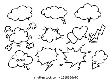 empty comic bubbles and elements set.  bubble speech think and talk. doodle comic balloon, cloud, love, splash, falsh and more. vector illustration