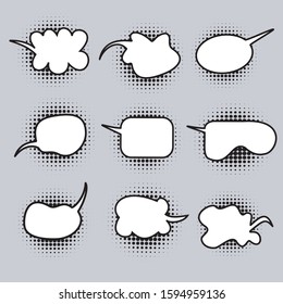Empty comic bubbles and elements set with black halftone shadows