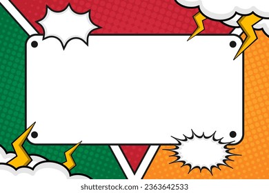 Empty comic cartoon frame pop art background with cloud