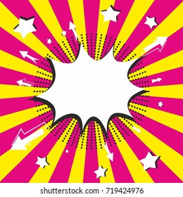 empty comic cartoon sunbeam template speech bubble yellow pink background vector