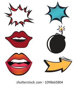 Empty comic collection colored cloud and lips pop art