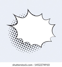 empty comic explosion bubble with halftone dotted shadows on checkered background. vintage pop art dialog elements easy to edit and customize. eps 10