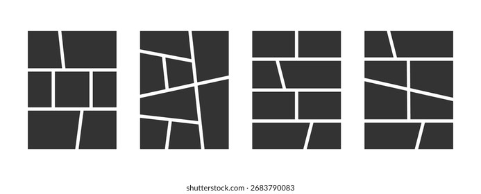 Empty comic panels collection. Manga page grids with blank frames. Layouts for storyboard, moodboard, poster or photo collage. Vector graphic illustration.
