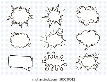 Empty Comic sound speech bubbles set isolated on white background vector illustration. clouds with place for text.