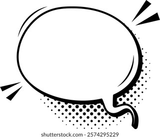 Empty comic speech bubble is popping out with halftone dots shadow, ideal for filling in text and expressing emotions, thoughts or dialogues