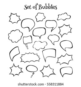 Empty comic speech bubbles collection. Set message clouds in cartoon style.  Template for comic books, pop art posters etc.