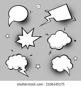 Empty comic speech bubbles with halftone shadows. Cartoon dialogue icons . Pop art style. Vector illustration.