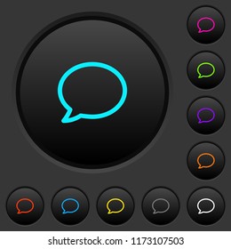 Empty comment bubble dark push buttons with vivid color icons on dark grey background