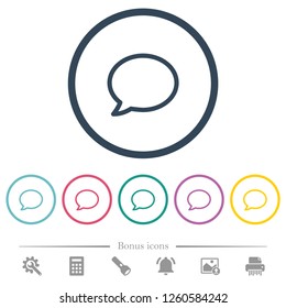 Empty comment bubble flat color icons in round outlines. 6 bonus icons included.