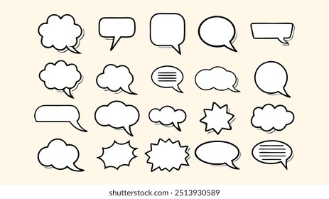 Empty Comment Speech Bubble. Cartoon Text Box for Message, Comic sticker. Doodle speaker comments. Balloon and cloud elements vector illustration.