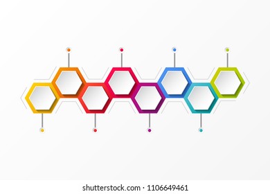 Empty company milestone with hexagonal icons. Vector.