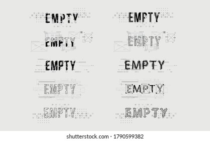 Empty. Conceptual Layout with HUD elements for print and web. Lettering with futuristic user interface elements.