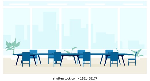 Empty Conference Room With Big Window. Vector Illustration