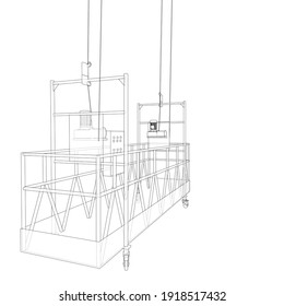 Empty construction elevator. Vector rendering of 3d. Wire-frame style