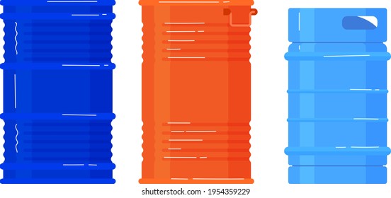 Empty container, use canister isolated on white, gasoline tank, storage equipment, design, flat style vector illustration.