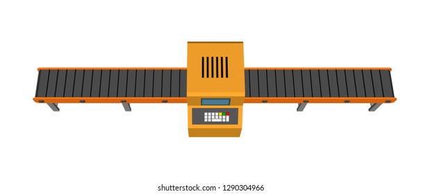 Empty conveyor belt with monitor. Isolated on white background. 3d Vector illustration. Top view.