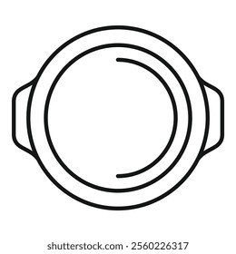 Empty cooking pot with handles for soup preparing outline icon, top view